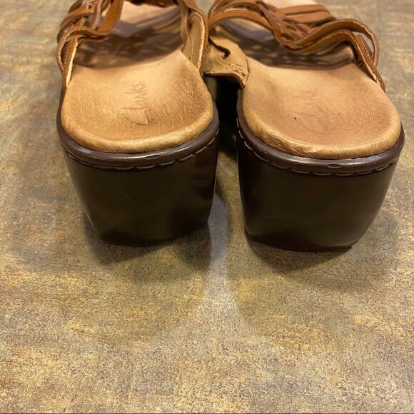 Clarks Artisan Woven Strappy Brown Leather Open Toe Sandals Size 8 Chunky Heel - Picture 5 of 10